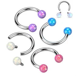 Surgical Steel Opal Horseshoe Nose Ring Septum Ring Horseshoe Circular Barbell Conch Daith Rook Snug Lip Helix Piercing Jewelry
