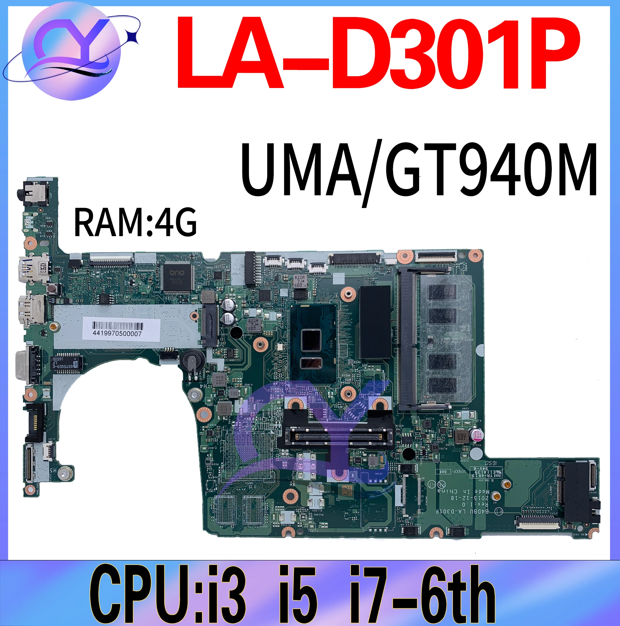 

LA-D301P Notebook Mainboard For ACER Travelmate TMP648 TMP648-M P648 N15C5 Laptop Motherboard i3 i5 i7 4GB/RAM UMA/GT940M