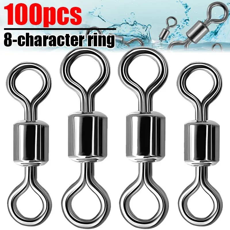 Aço inoxidável Conector Pesca giratória, Carpa Acessórios de Pesca, Snap Fishhook Lure, Solid Ring, Swivel Tackle, 50 pcs, 100pcs