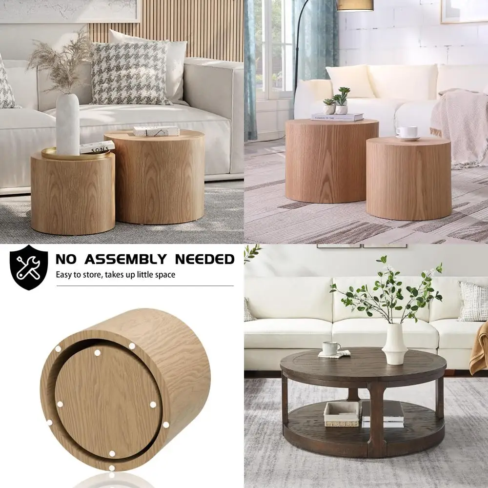 

Modern Wooden Nesting Coffee Table Set for Small Spaces, 18.9 Diameter, Circle Side Tables for Accent and End Use