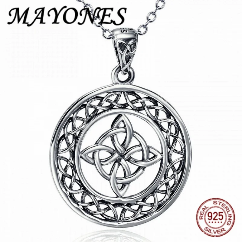 

Authentic S925 Sterling Silver Necklace Fashionable Celtic Knot Round Hollow Pendant Female Original Design Jewelry Gift
