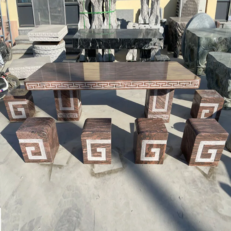 Stone table stone stool, marble rectangular stone table sitting stool Symphony red park villa courtyard table stool