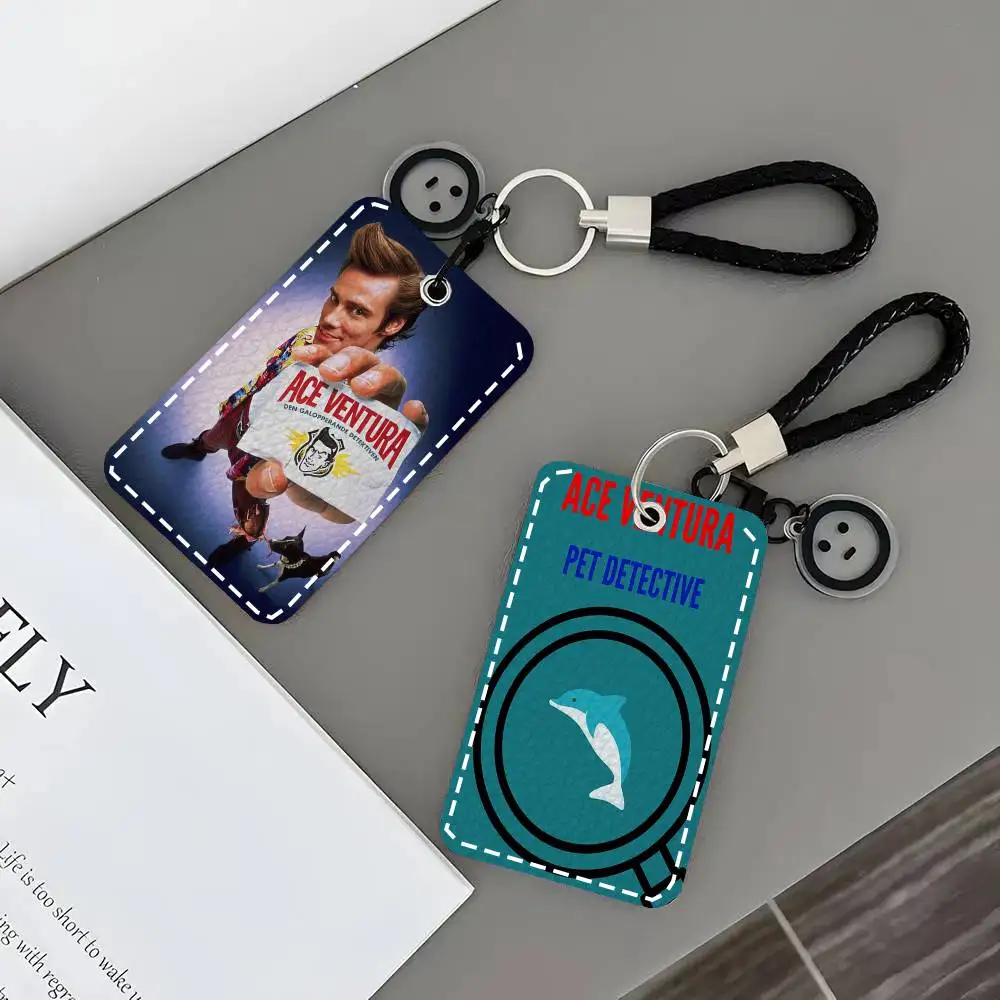 

Comedy A-Ace Ventura Movie Card Case Keychain Access Card Bag Key Tag Ring Leather Card Holder Key Ring Access