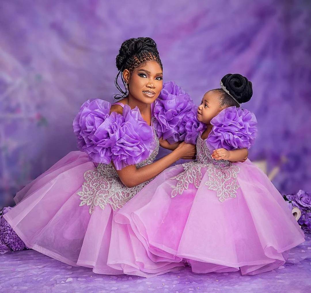 Lindo vestido de menina flor roxo elegante glitter lantejoulas decoração tule renda princesa bola aniversário primeira comunhão vestidos