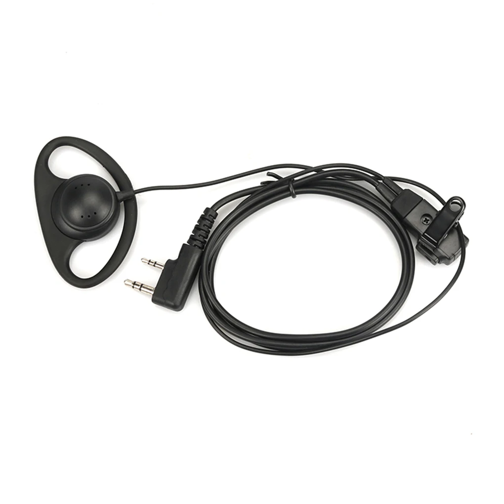 2 Pin D Shape Universal Interphone Earpiece Walkie Talkie Earphone PTT Single Ear Hook Replacement for Baofeng Kenwood