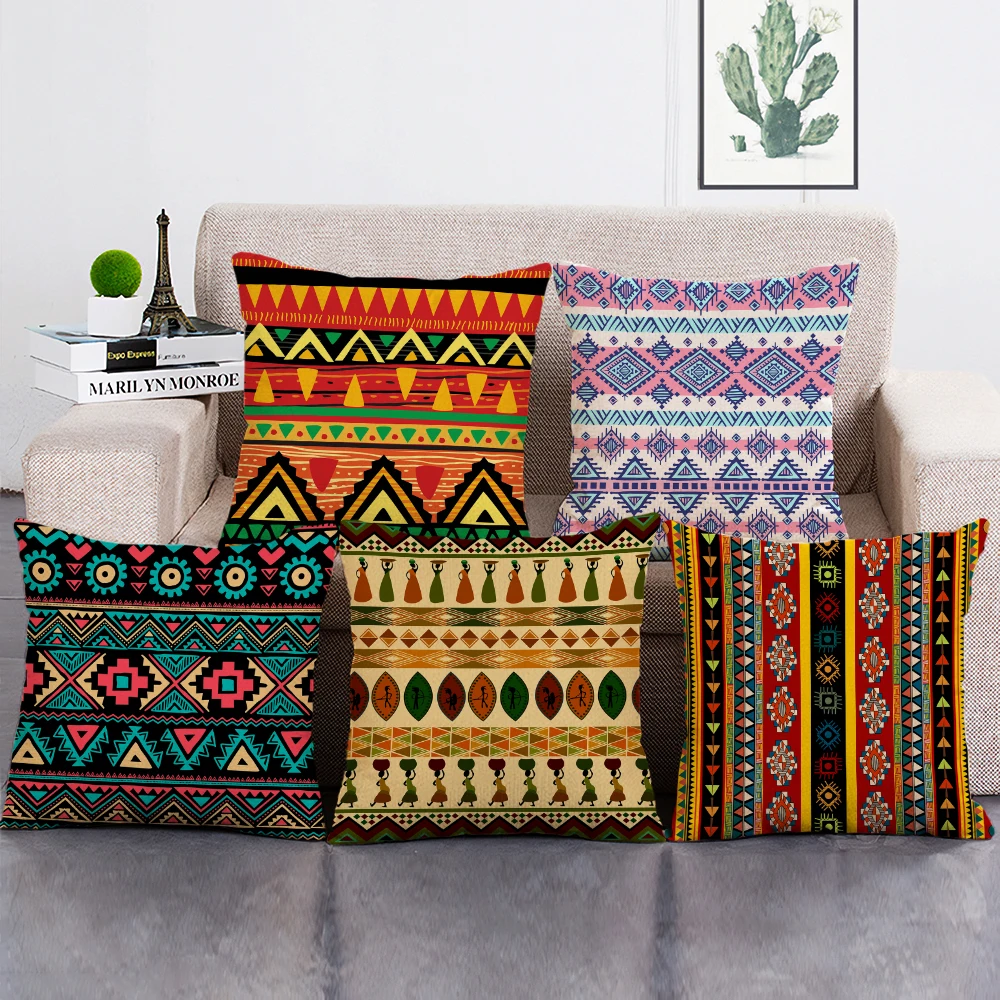 African Ethnic Style Pattern Cushion Cover Geometric Decorative Pillowcase  Sofa Throw Pillow Case for  Home Decor