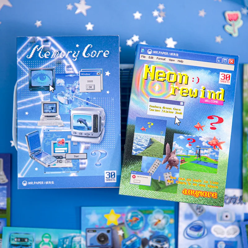 30 sheets/book Ancient Flash Sand Film Dream Core Sticker Book Cross border Century Series Sticker Book Neon Inverted Theme Kore