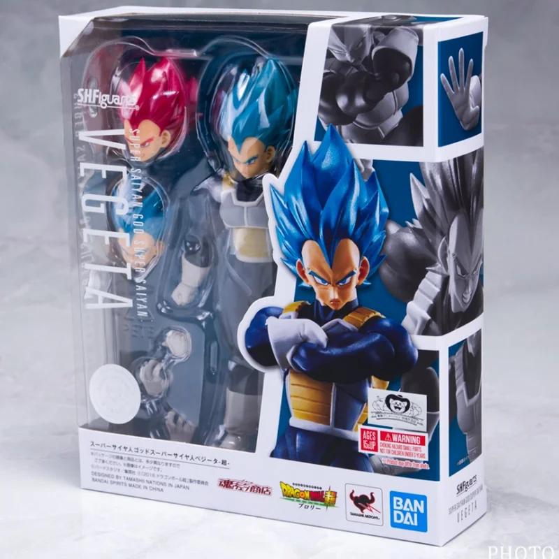 New Original Bandai Shf Dragon Ball Super Saiyan Figure Anime God Blue Red Hair Vegeta Action Figurines Movable Model Doll Toy