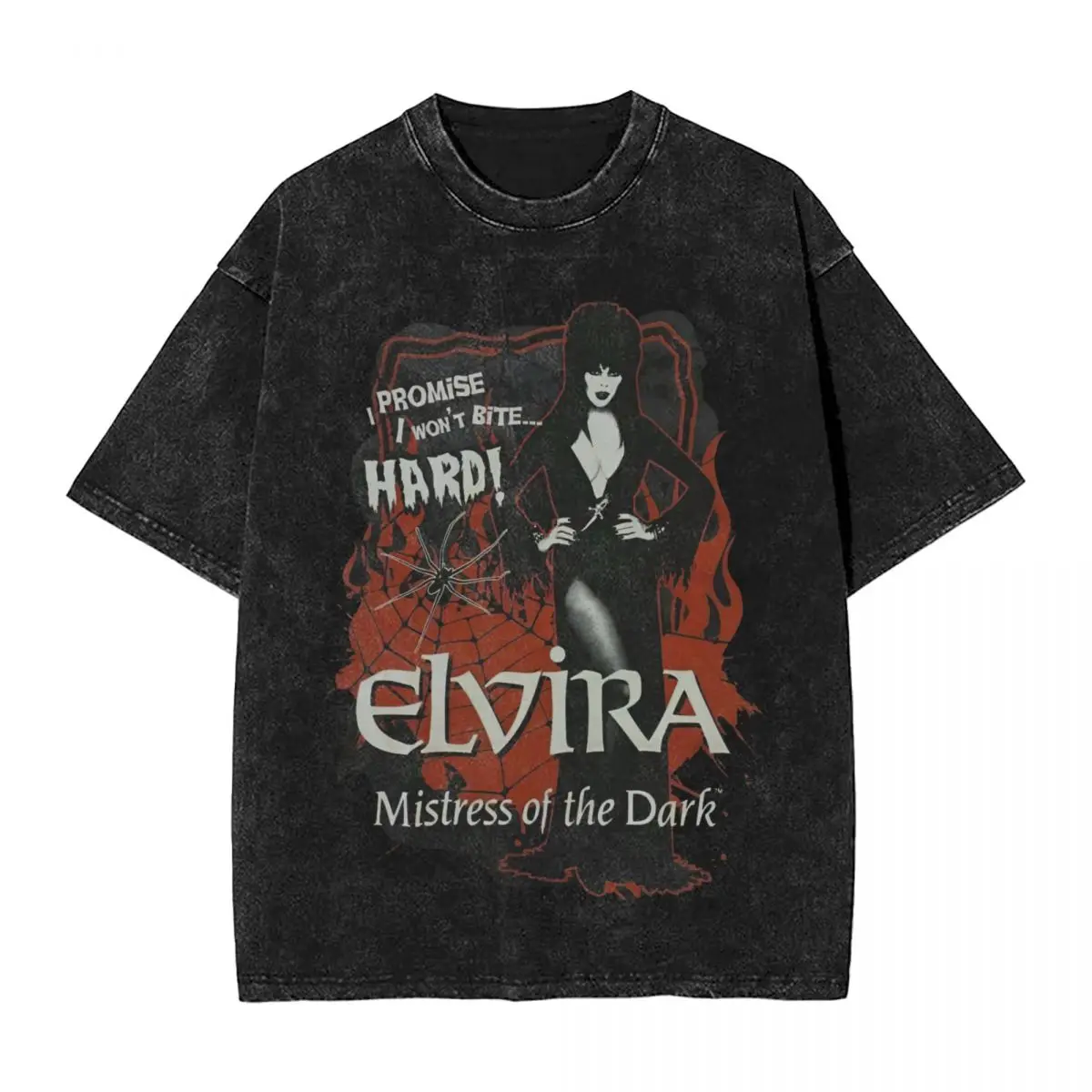 Washed T Shirt Elviras Horror Mistress Of The Dark T-Shirts Comedy Streetwear 100% Cotton Summer Tops Tee Shirt for Men Women