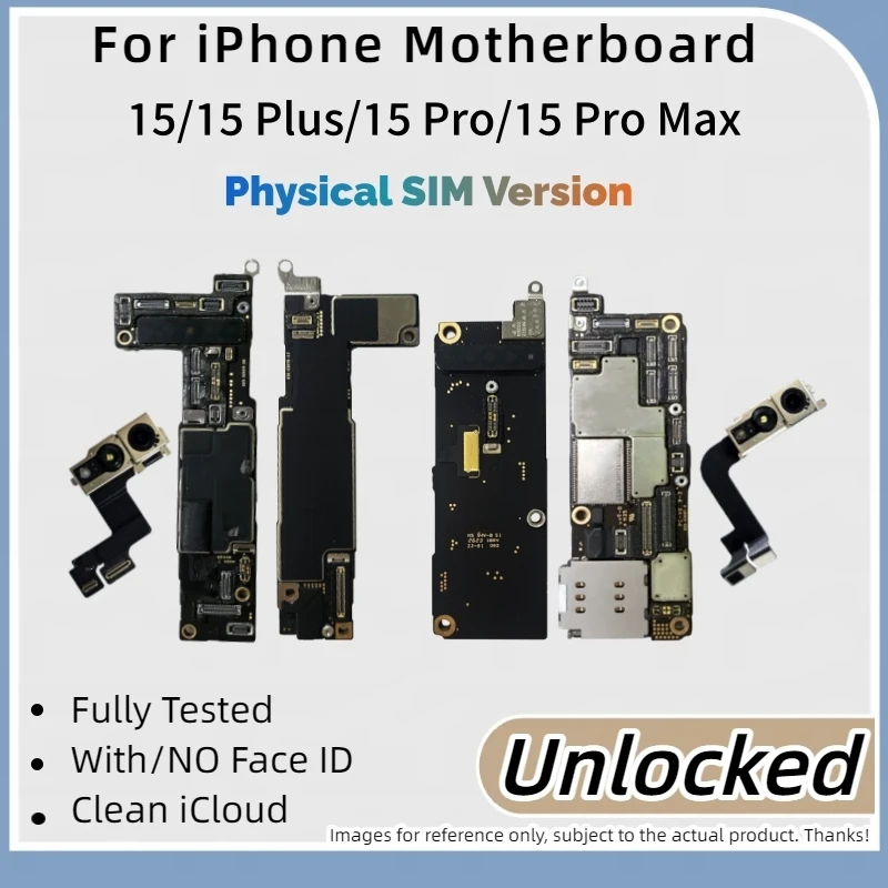 Placa base 100% funcional para iPhone 15 Pro Max, desbloqueada, con/sin Face ID, para iPhone 15 Plus, placa lógica limpia, iCloud limpio