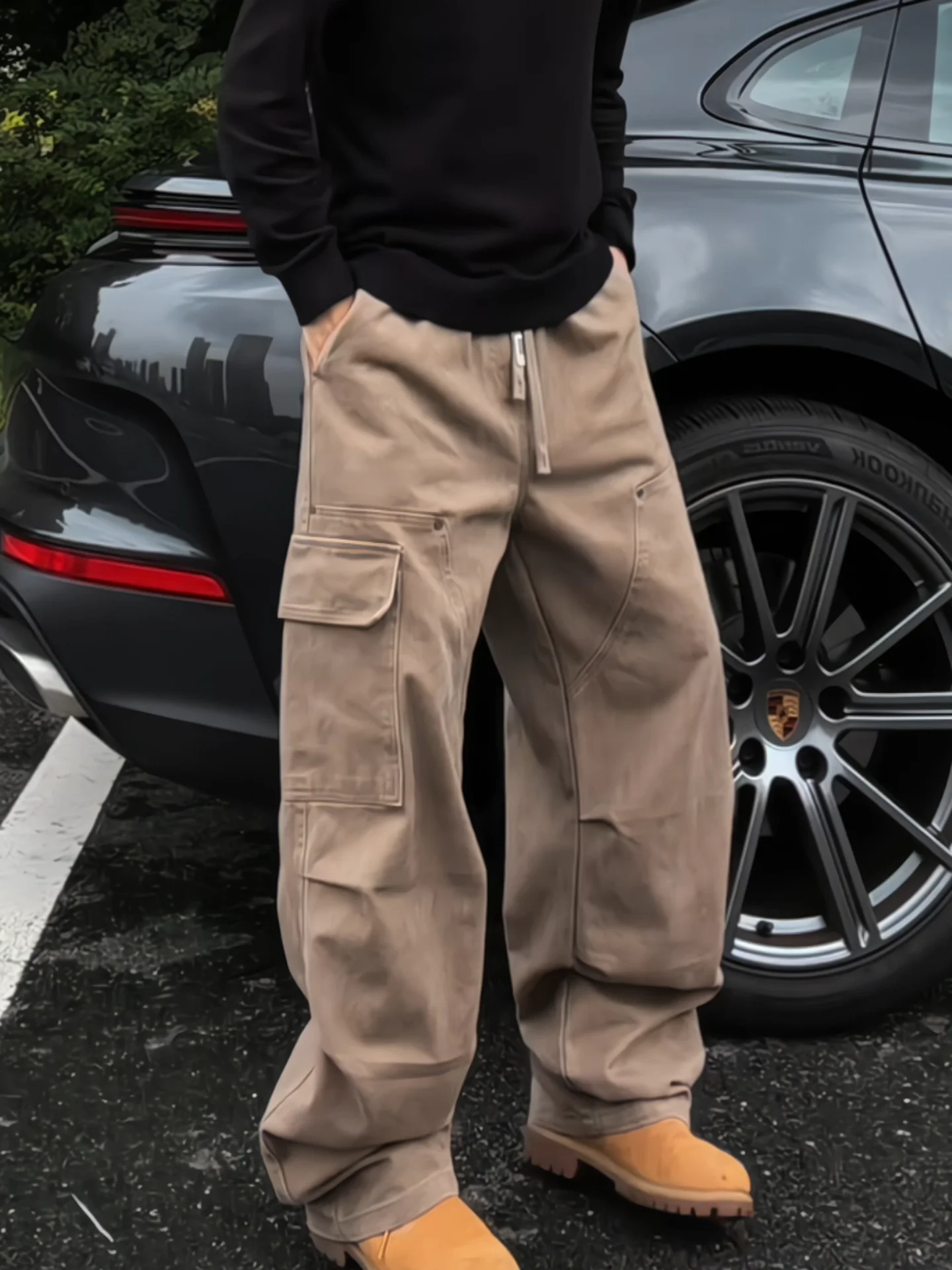 

Cool American Street Sle Men's Work Trousers with Large kets Bow Knife Design Winter Faion Casual Pants Straight Leg