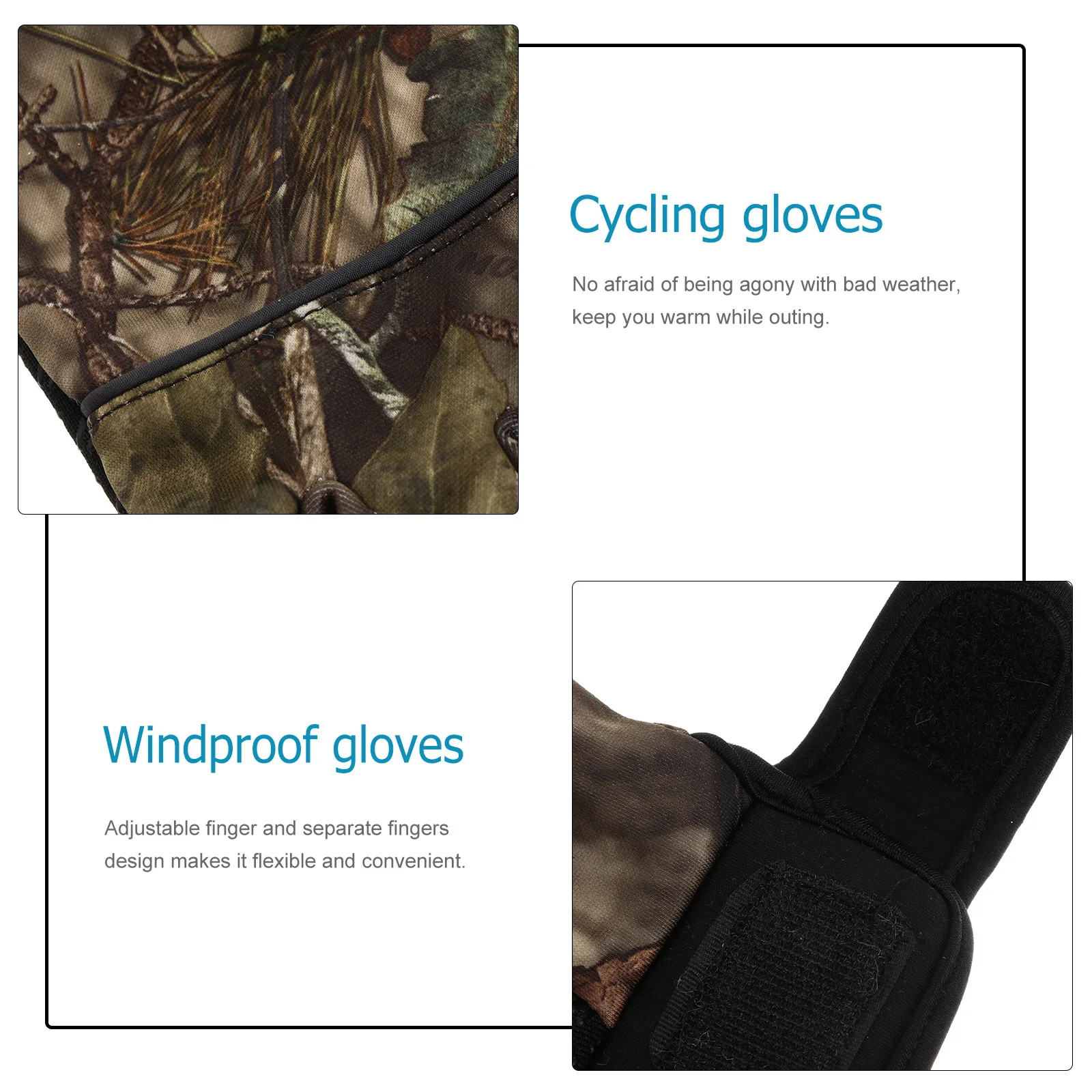 1Pair Windproof Winter Gloves Non Slip Touch Screen Thermal Comfortable for Driving Cycling Fishing Camping Camouflage L