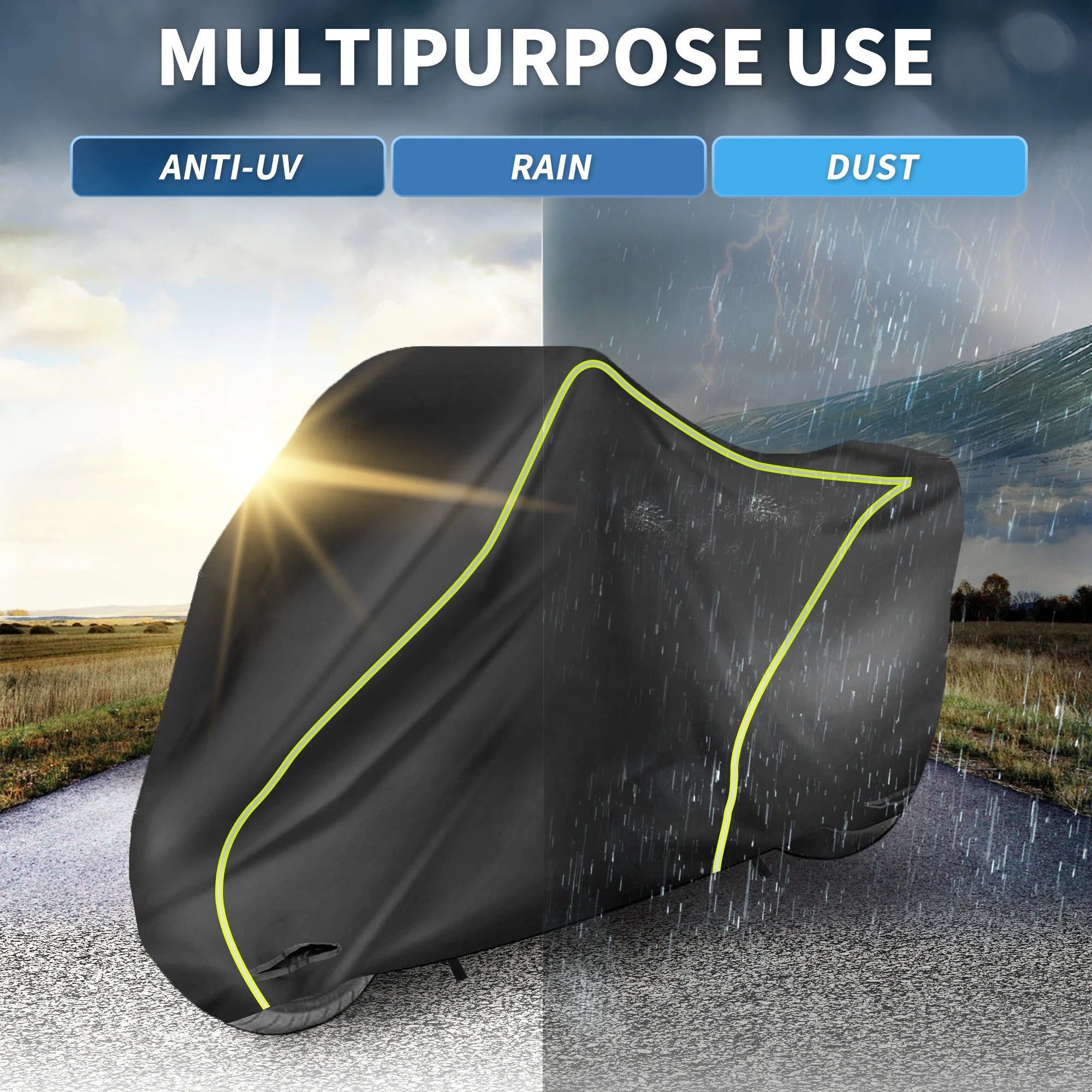 UXCELL Motorcycle Cover Waterproof Dust Anti UV Indoor Outdoor 300D Oxford Heavy Fabric Scooter Cover with Lock-Hole Black