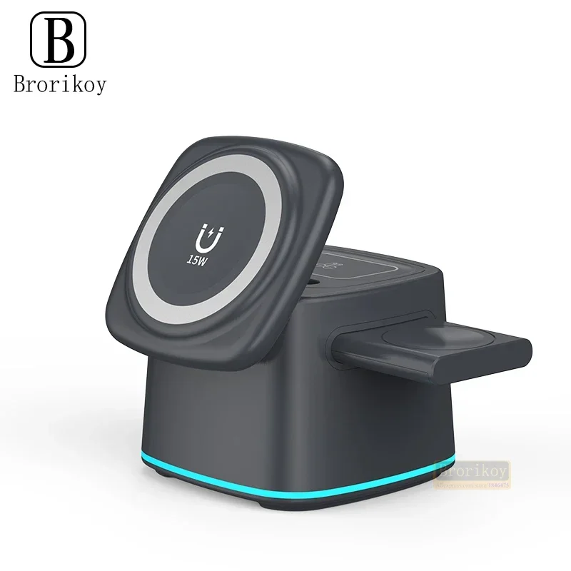 

15W Magnetic Wireless Charger Stand For iPhone 14 Pro Max 3 in 1 Fast Charging Dock Station For Apple iWatch 8 7 AirPods Pro 3 2