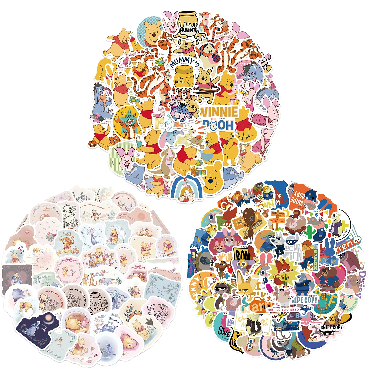 50pcs Disney Winnie le caniche fou Zootopia mixte autocollants pour enfants mignon Anime autocollants jouets classiques bagages cahier PVC