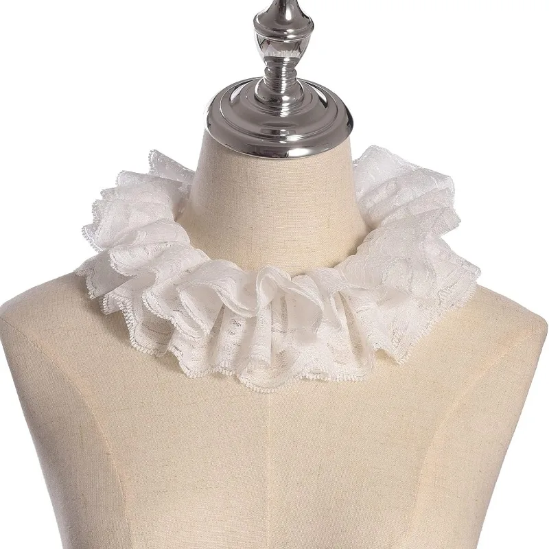 Vintage Lace Ruffled Multi-layer Detachable Collar Victorian Edwardian White Costume Neck Collar for Women Girls