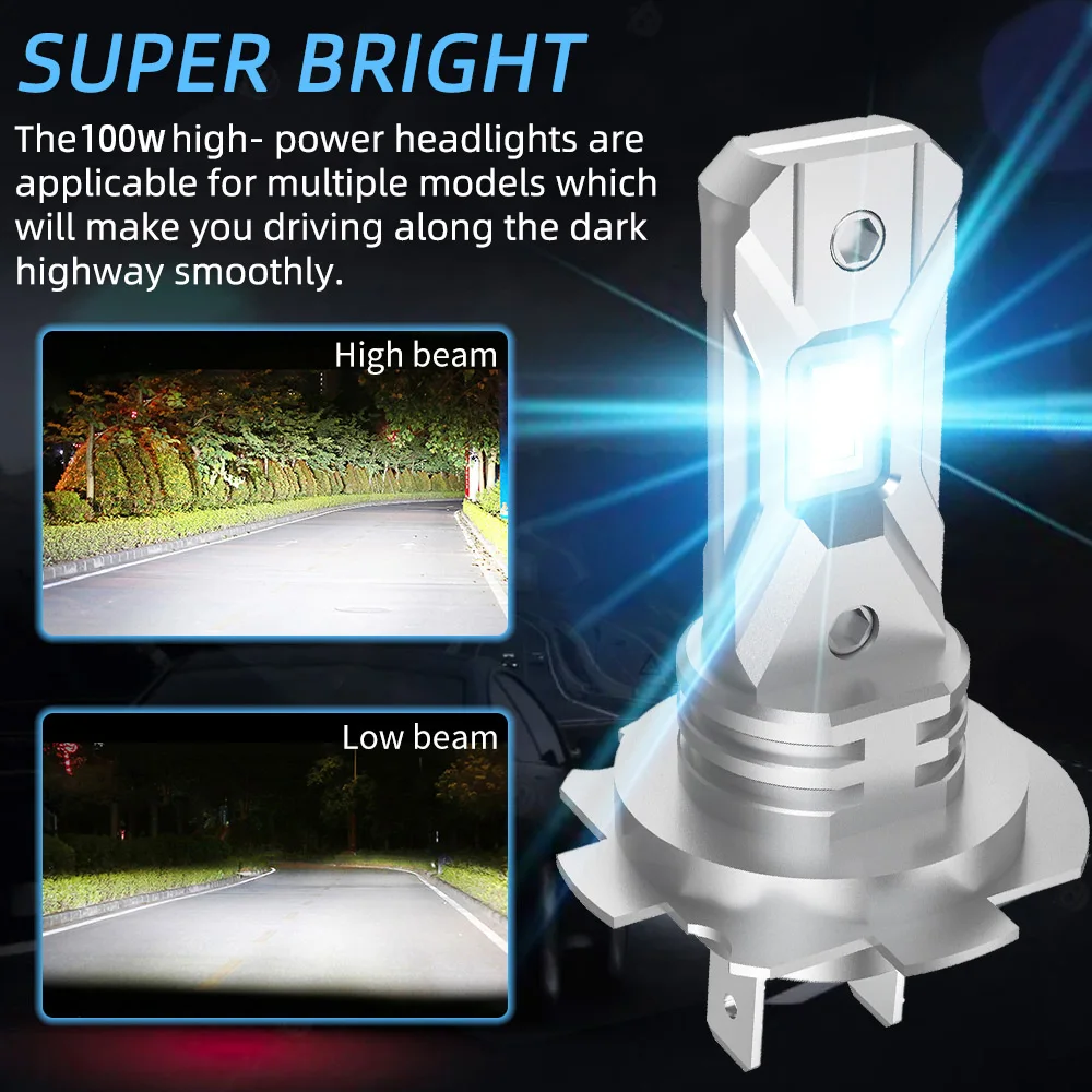 H1 H3 H7 LED CANBUS أضواء السيارة 100 واط 20000LM Led مجموعة مصابيح أمامية لاسلكية صغيرة 6000 كيلو الأبيض 12 فولت CSP لمصابيح ديود السيارات h7led #4