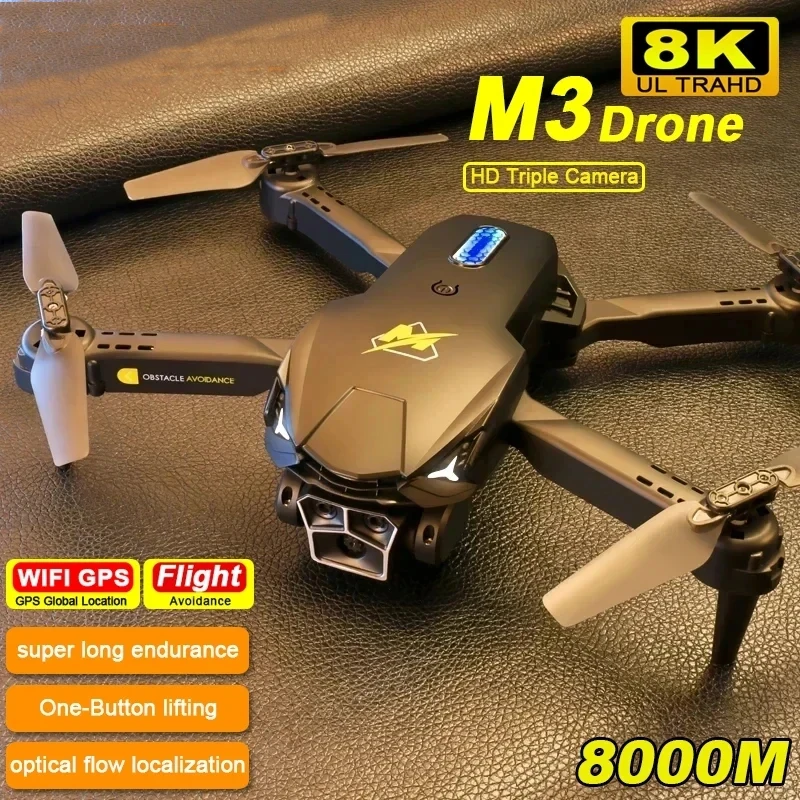 For Xiaomi M3 8K RC Drone Triple Camera Four-Way Obstacle Avoidance Drone Optical Flow Positioning Aircraft Christmas Gifts