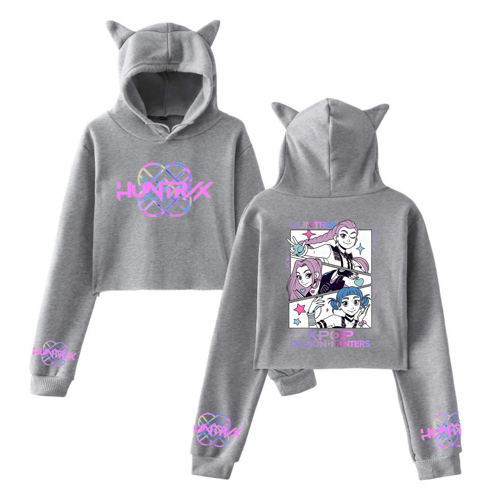 Kpop شيطان الصيادين طباعة المحاصيل قمم آذان القط مثير البلوز طويلة الأكمام الأزياء هوديي هدايا عيد الميلاد لصديقتك #3