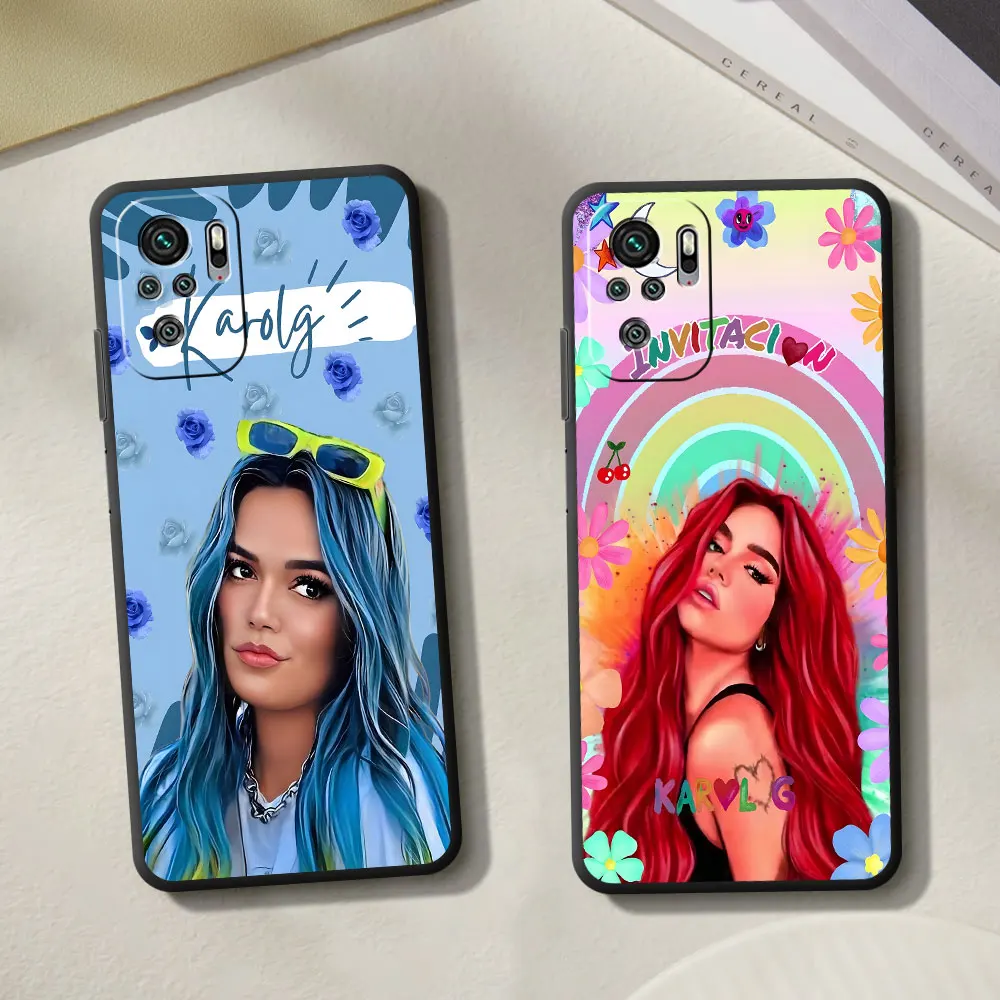 حافظة عصرية من Karol G لهاتف Xiaomi Poco X5 M6 Pocophone F1 M4 X4 F5 M3 Pro X3 NFC X2 C65 غطاء هاتف أسود من البولي يوريثان Funda Capa