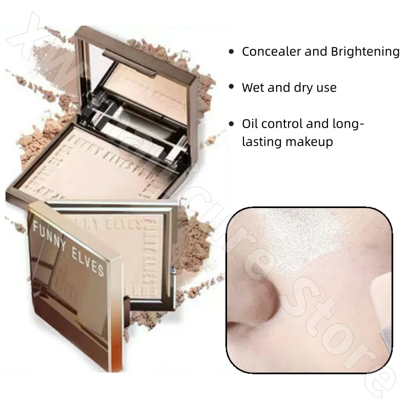 Funnyelves Square Soft Focus Honey Powder Oil Control Concealer Makeup Dry and Wet Sensitive Powder Long Lasting 7g