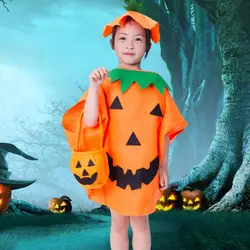 Halloween Pumpkin Outfit Kids Halloween Pumpkin Costume Set with Cape Hat Candy Bag Unisex Children's Cosplay Clothes for Party