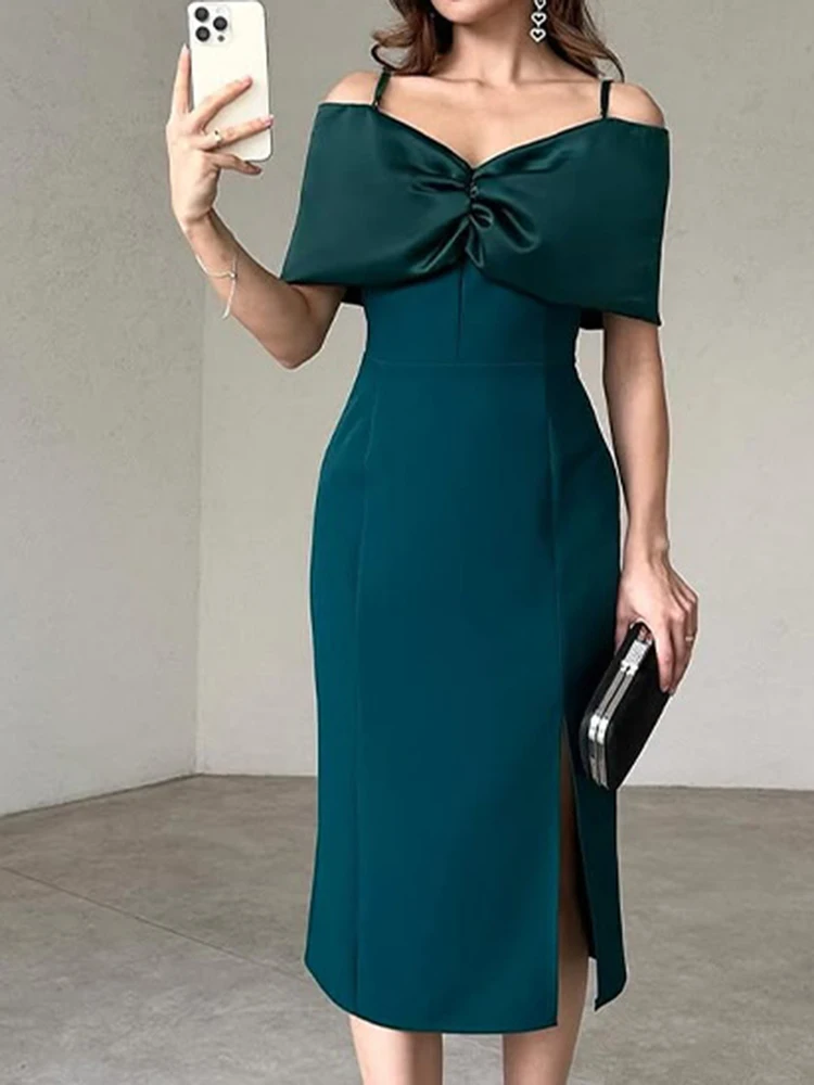 Sukienki z temperamentem, z wycięciami, luksusowe sukienki bankietowe z szalowym kołnierzem, dopasowane, modne satynowe sukienki wieczorowe z odkrytymi ramionami i wysokim stanem.