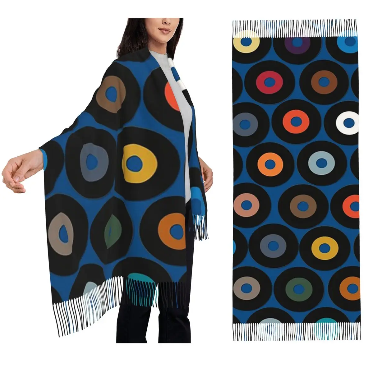 

VINYL синий шарф, шарфы с кисточками для женщин, мягкие теплые шали и накидки, длинная осенне-зимняя шаль