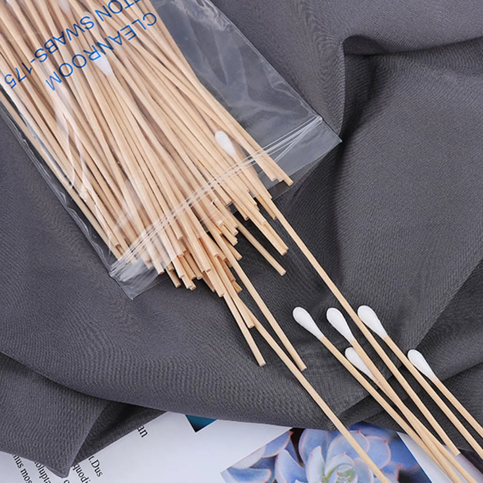100-200pcs Disposable Cotton Swabs 15cm Single Head Long Wooden Industrial Cleanroom Birch Cotton Buds for Crafts Makeup