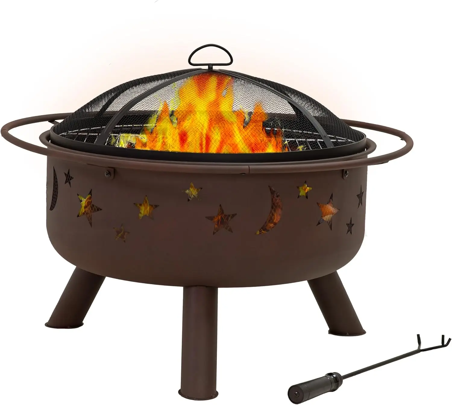 30-Inch Patio Wood-Burning Fire Pit with Grill Grate, Spark Screen and Fireplace Poker, for Outdoor Use