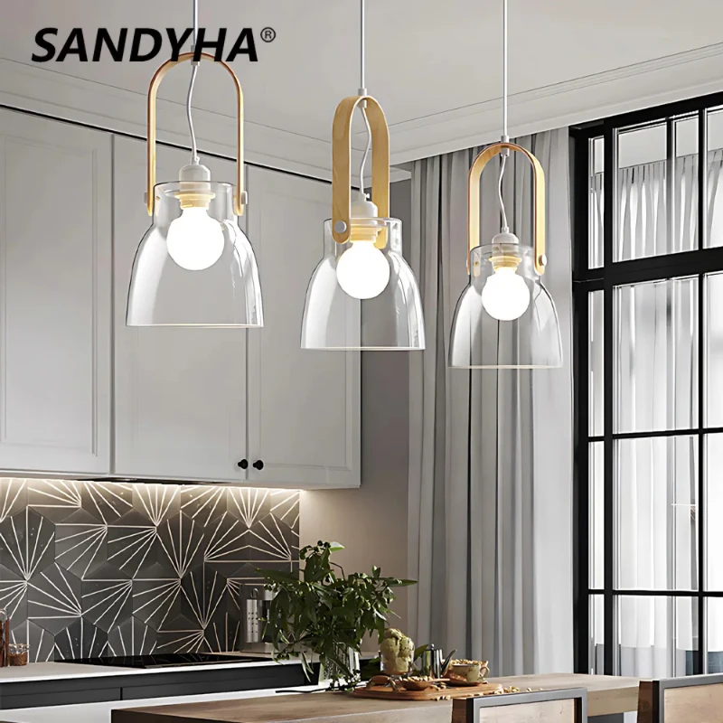 

SANDYHA Nordic Glass Pendant Light Design Hanging Lamp for Dining Room Kitchen Island Luminaire Suspension Decorate Lighting