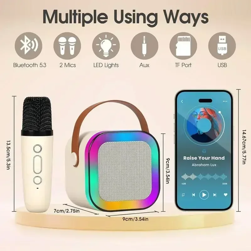 Conjunto de karaokê Bluetooth 5.3 premium! 2 microfones sem fio + luzes RGB, sistema PA portátil recarregável, presente ideal para crianças