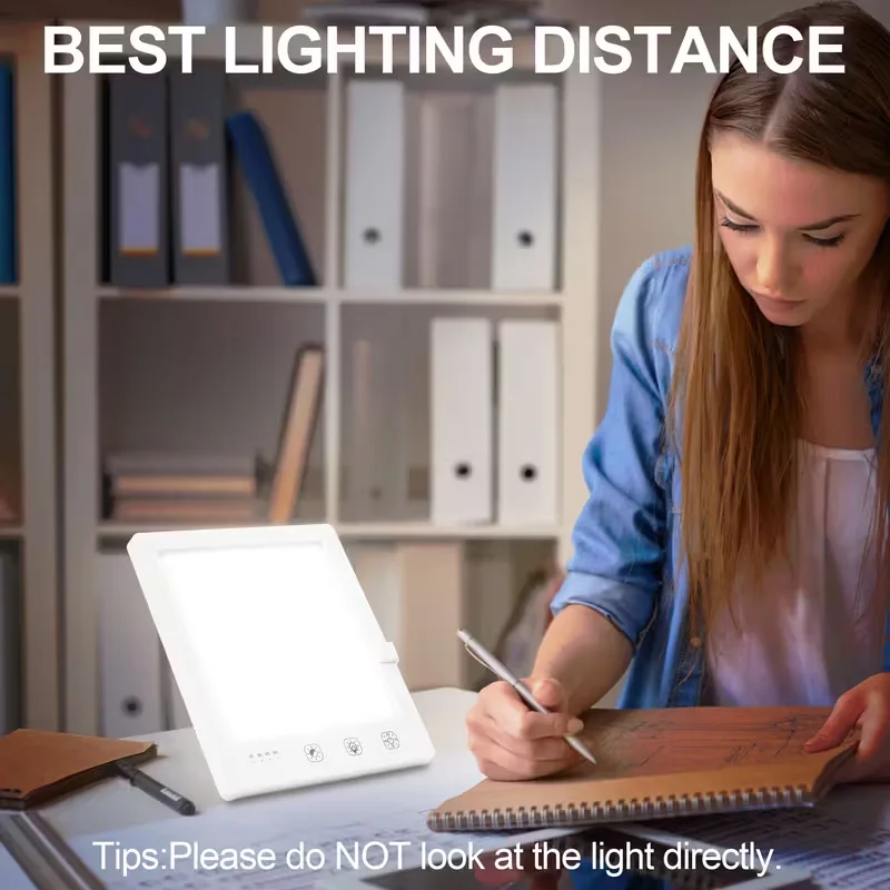 1 مصباح ضوء النهار LED مع حامل قابل للتعديل، ضوء استرخاء رفيع للغاية خالي من الأشعة فوق البنفسجية 10000 لوكس، ملحق ضوء الشتاء الطبيعي للمنزل #5