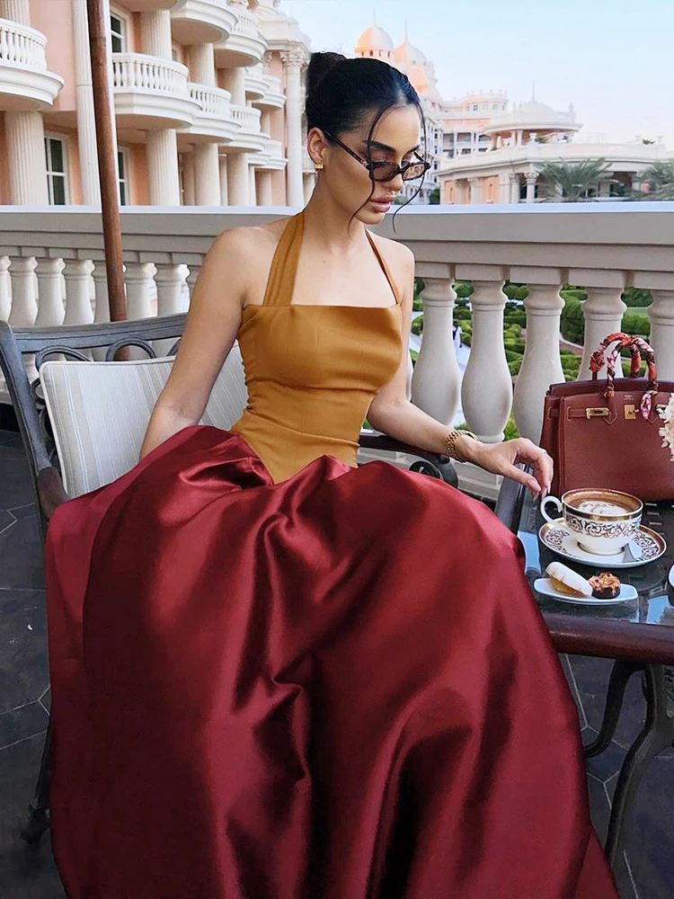 غريب دفع ريترو المحكمة Sle اللون بلو ني معلقة الدكتور المرأة التخسيس الخصر ألف خط تنورة طويلة الدكتور الفرنسية Sle عالية الخصر #1