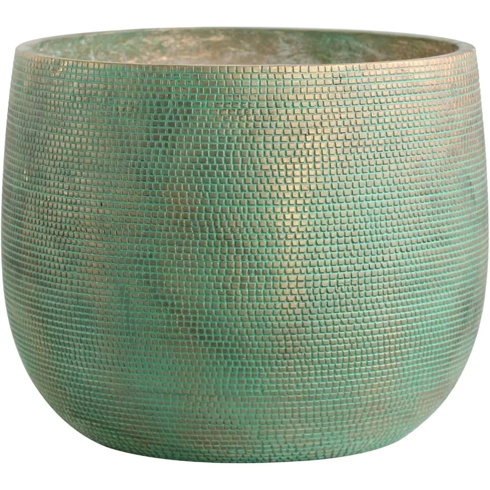 

Large Plant Pot Patterned 15.8 Inch - Bali Teal Green Gold Garden Large Planters for Indoor Plants Outdoor Pla