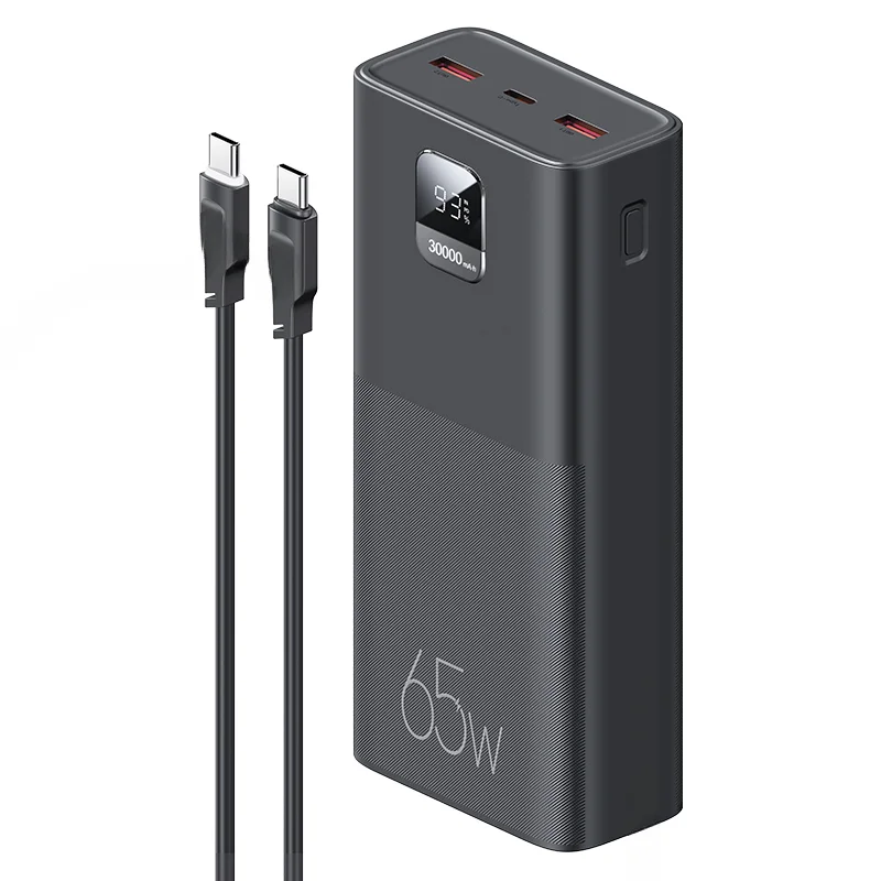 Banque d'alimentation à charge rapide pour téléphone portable, chargeur rapide portable, 2 USB, affichage numérique, lumières LED, batterie externe, 65W, 30000mAh