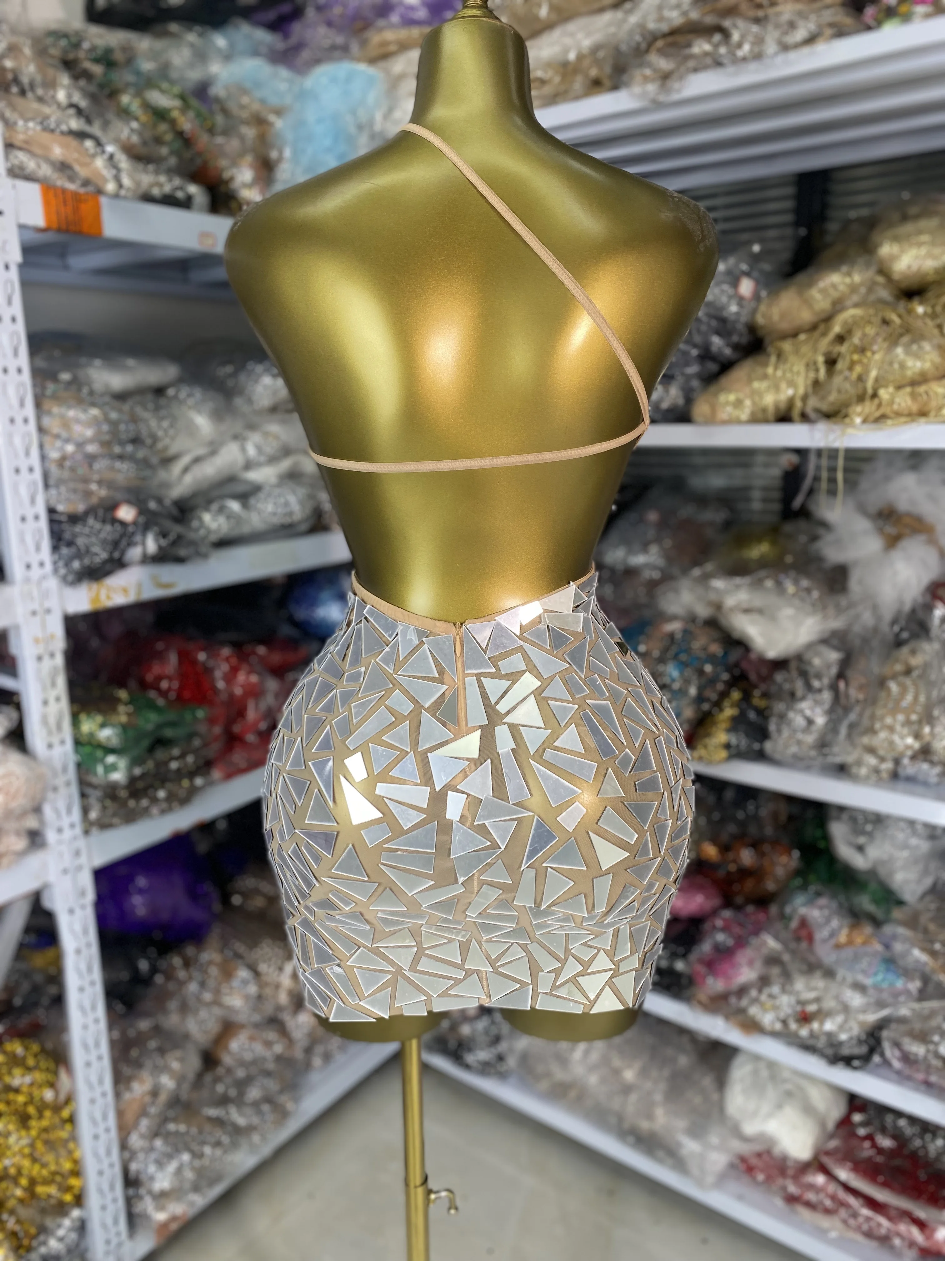 여성 섹시 Y2K 이브닝 파티 드레스 원숄더 컷아웃 백리스 미러 스파클리 특별한 날 드레스 나이트바 DJ 고고 의상