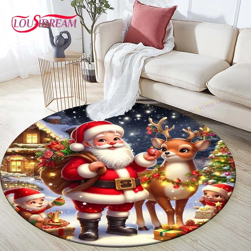 

Christmas Santa Claus Rug Home Decorative Round Carpet Soft Fashion Area Rugs Bedroom Anti-slip Floor Mat Chair Mat Carpet