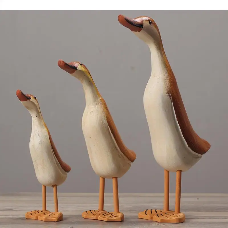 

Nordic Wooden duck Simulated animal Three-piece suit Handicraft Modern home decoration Decorative ornaments vintage