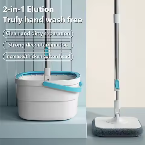 Esfregão plano giratório de 360 graus, desidratação automática, conjunto de esfregão de limpeza doméstica para limpeza de piso com 4 esfregões substituíveis