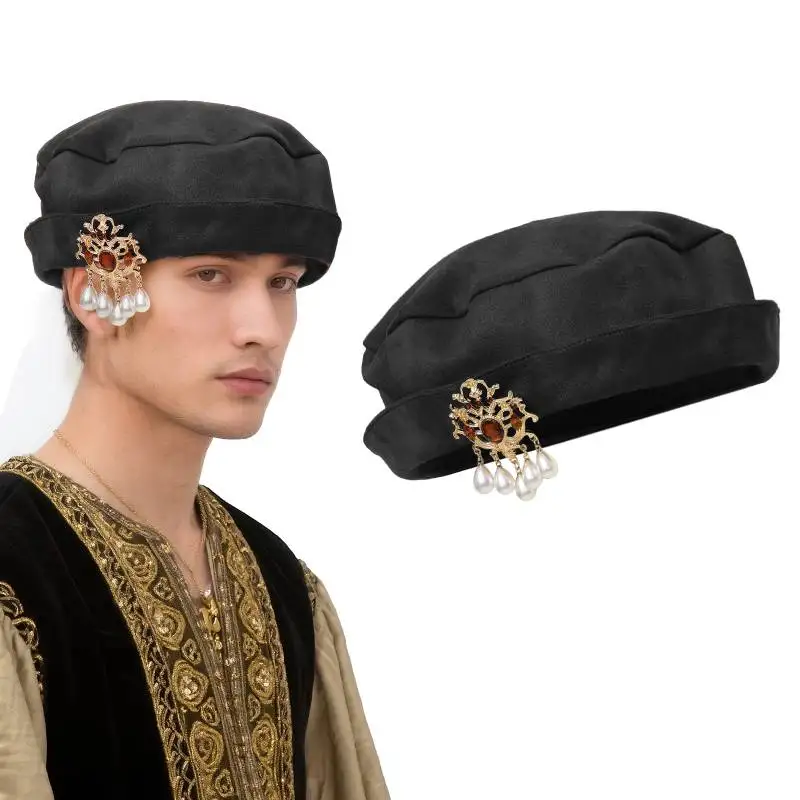 

Шляпа DAZCOS Tudor с полями вверх Средневековый берет Tudor Шляпа Ренессанс Кепка из искусственной замши с полями Аксессуары для костюмов на Хэллоуин