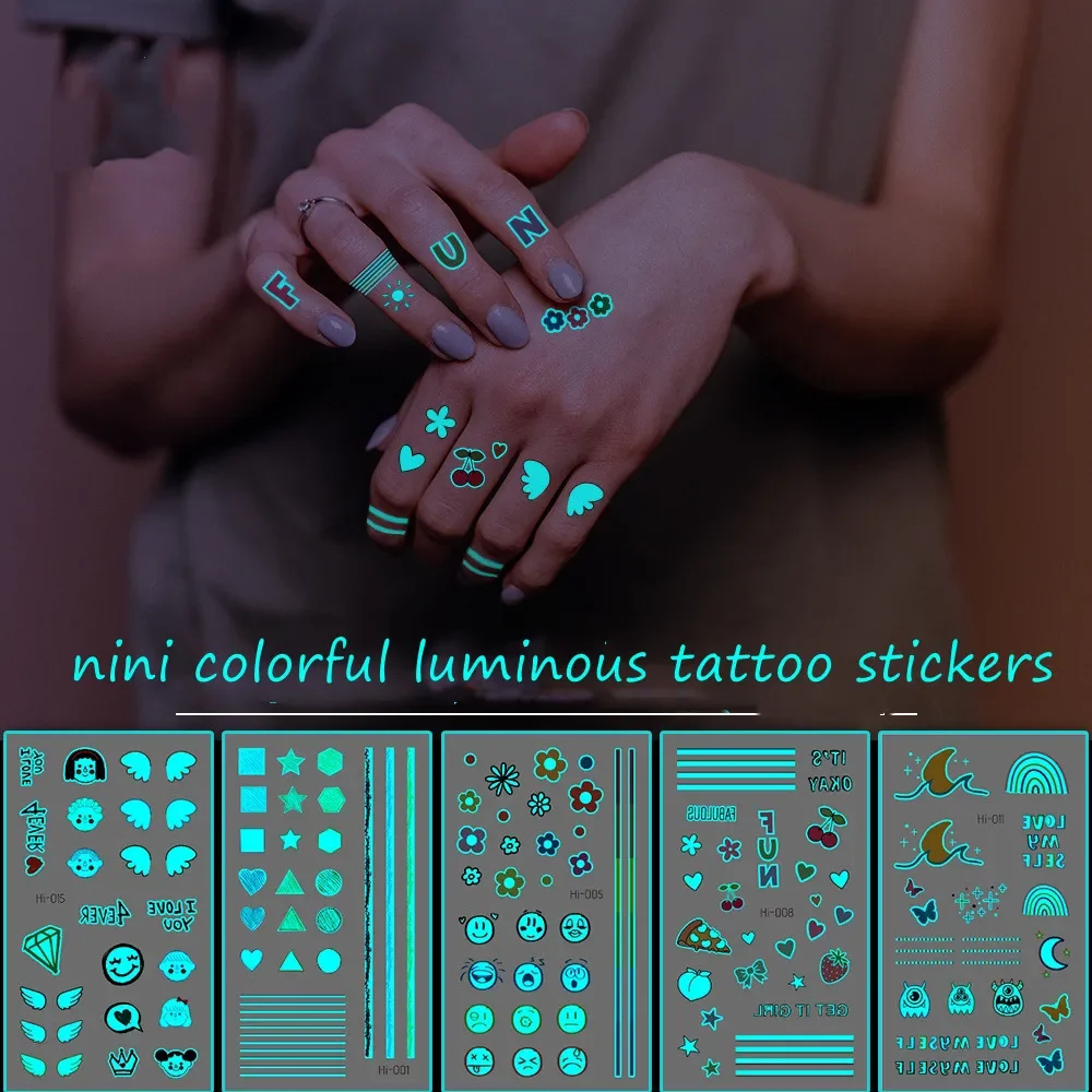 Baby Luminous Tattoo Sticker Women Finger Arm Face Glowing Tattoo Children Girl Art Mini Colorful Love Heart-shaped Tattoo New