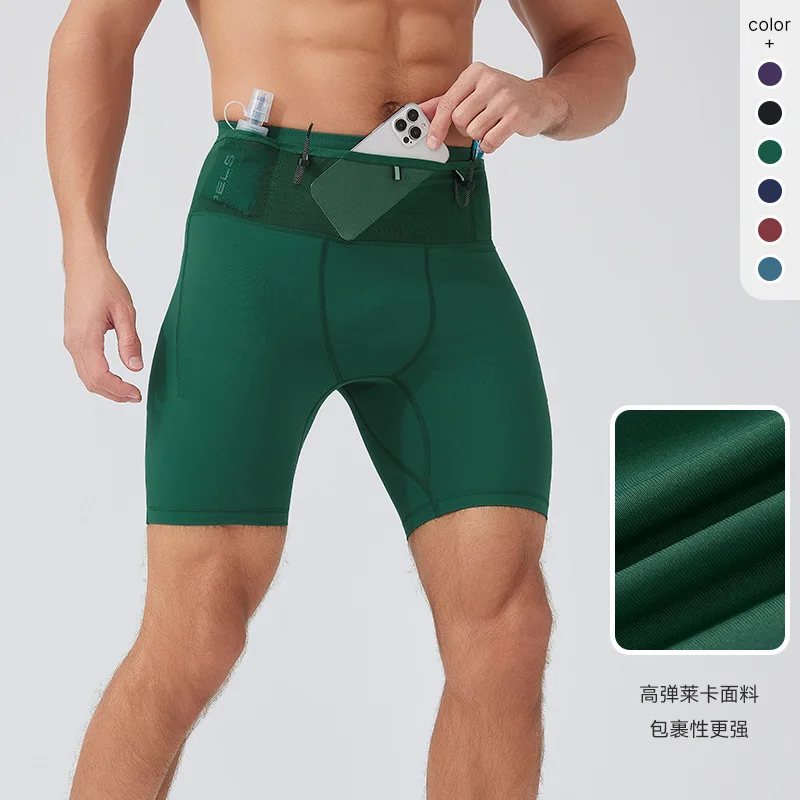 Gym Multi Pocket Tights for Men Compression Shorts Marathon Running Shorts Man Fitness Clothing Sports Wear Crossfit Sweatpants