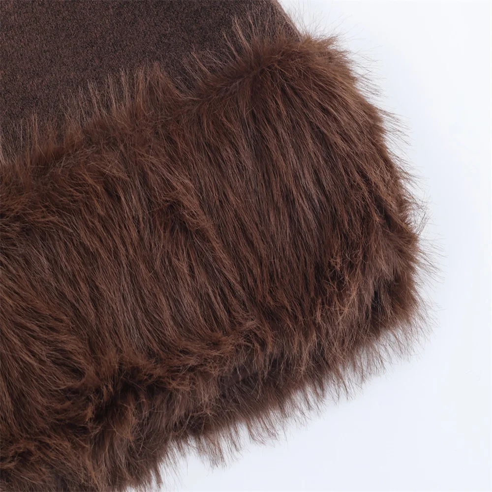 خريف جديد المرأة تأثير الفراء الاصطناعي الربط فستان محبوك #5