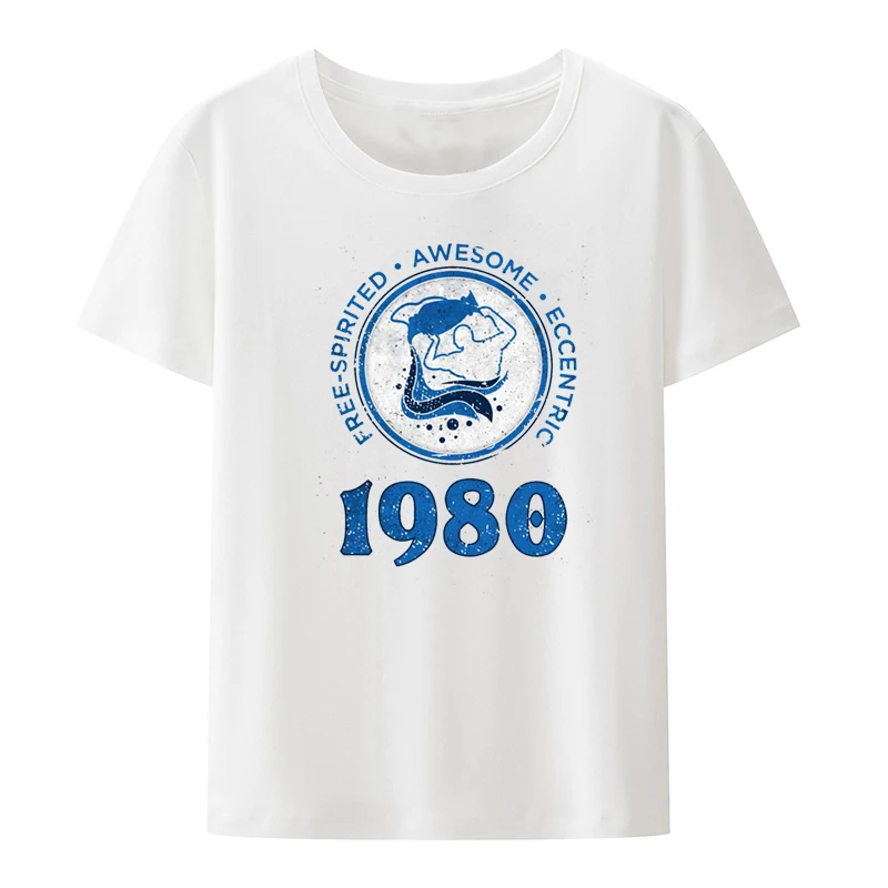 Aquarius 1980 Birthday Gift Print T-shirt Vintage Funny Tee Unique Crop Top Humor Stitch Breathable Creative Poleras Mujer Retro