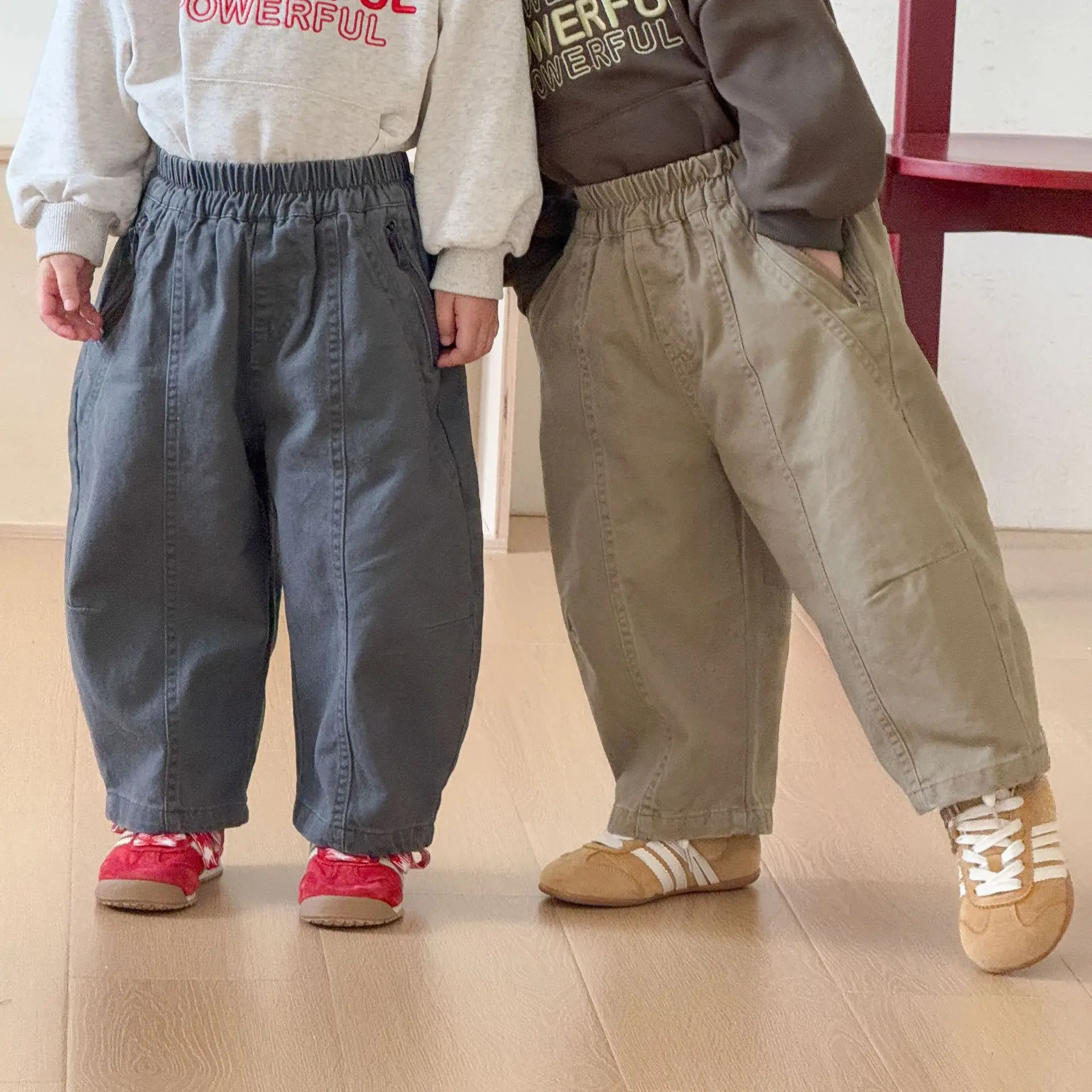 2026 Autumn New Children Casual Pants Solid Simple Boys Loose Trousers Girls Wide Leg Pants Cotton Kids Clothes