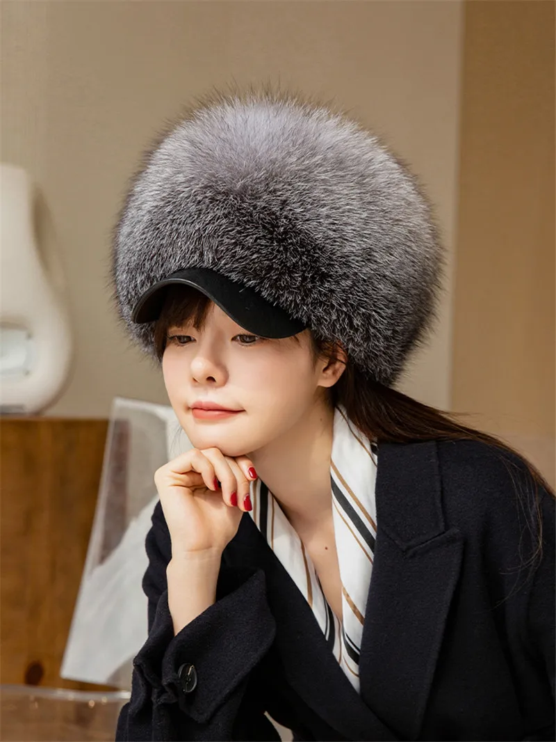 2022 Fur Hat For Women Natural Raccoon Fox Fur Russian Ushanka Hats Winter Thick Warm Fashion Beanies Hat Black New Arrival