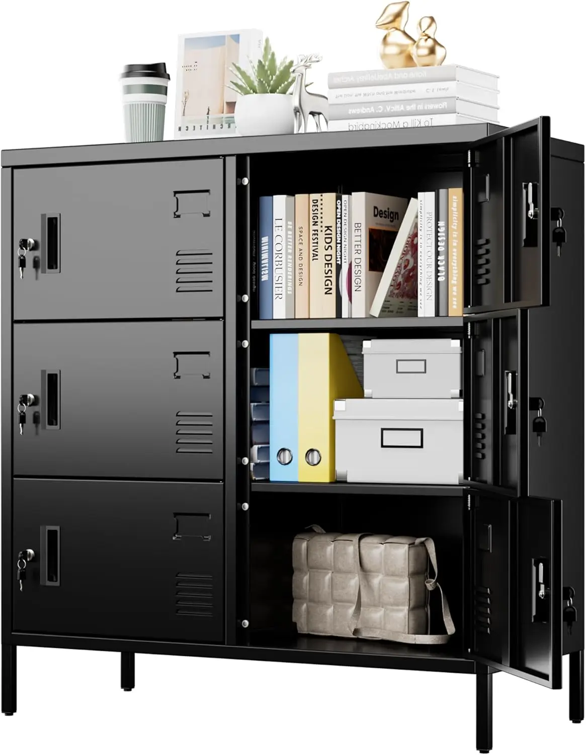 

37.8" H Office Locker for Employees,6 Doors Metal Storage Locker,for School Gym Bedroom,Assembly Required,Black
