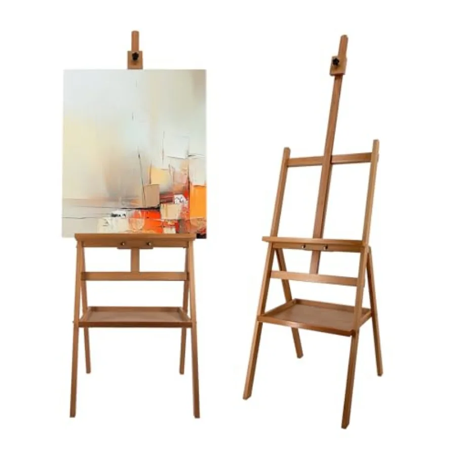 

Solid Beech Wood Painting with Storage 60"~75" H,H-Frame Adjustable Art Wooden Stand with Signature for Adults, Students, Sturd
