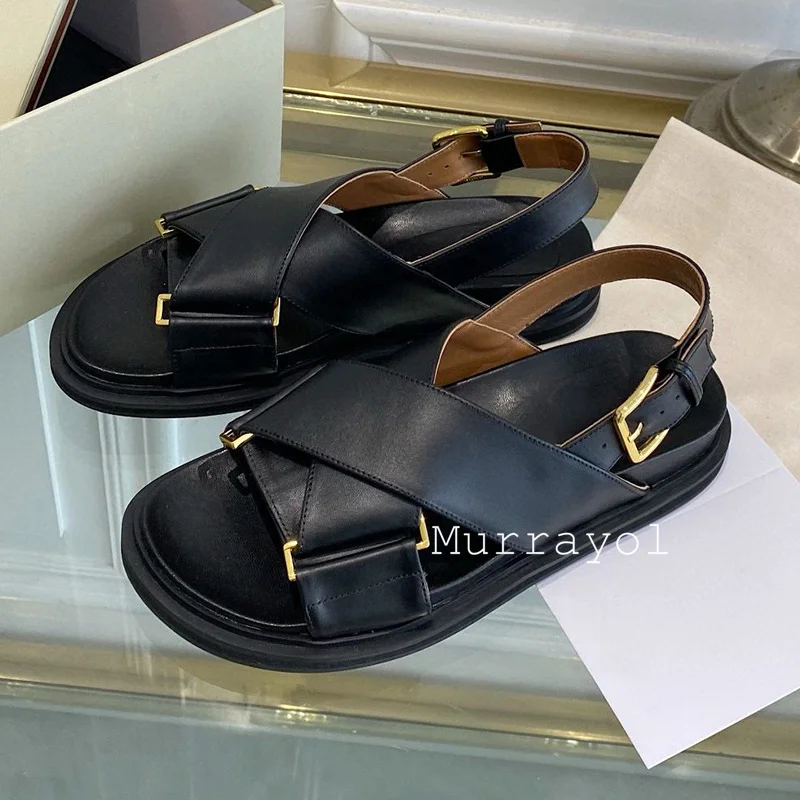 Echtes Leder Zurück Strap Flache Sandalen Frauen Offene spitze Kreuz Design Mischfarben Sandalen Sommer Urlaub Schuhe Gladiator